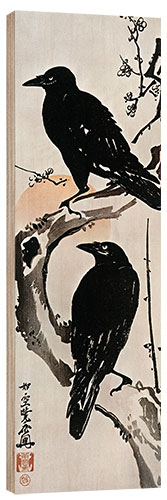 Quadro de madeira Two Crows on a Flowering Plum in Winter, 1870