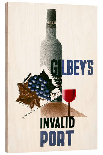 Holzbild Werbeposter für Gilbey's Invalid Port Wein (1933)