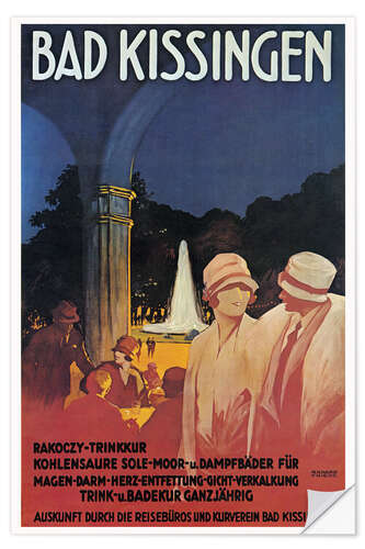 Selvklebende plakat German Travel Poster, "Bad Kissingen", 1923