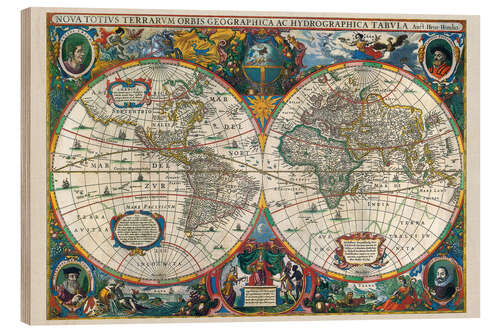 Wood print World Map, 1630