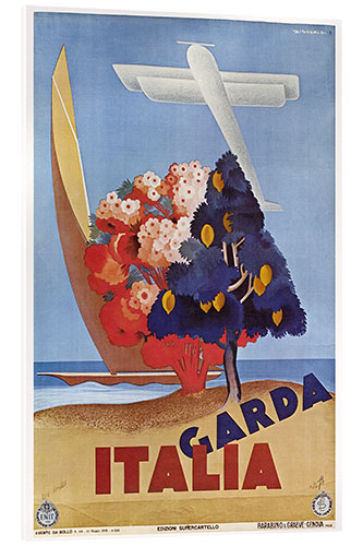 Tableau en verre acrylique Poster Advertising Lake Garda in Italy, 1935
