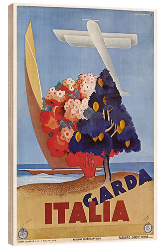 Quadro de madeira Poster Advertising Lake Garda in Italy, 1935