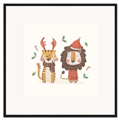Plakat artystyczny premium w ramie Tiger and Lion ready for Christmas