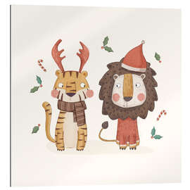 Quadro em plexi-alumínio Tiger and Lion ready for Christmas