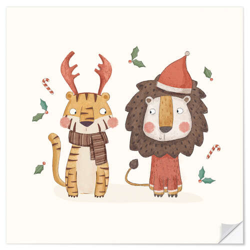 Wall sticker Tiger and Lion ready for Christmas
