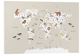 Foam board print World map with animals (beige)