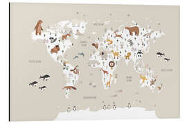 Magnettafel Kinder Weltkarte mit Tieren (beige, englisch)