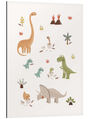 Aluminiumtavla Baby dinosaurs and their parents I