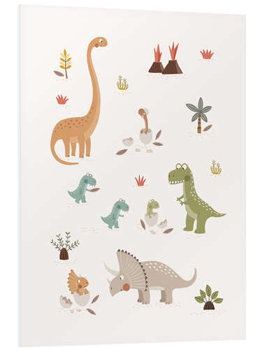 Quadro em PVC Baby dinosaurs and their parents I