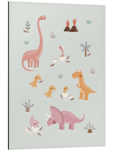 Stampa su alluminio Baby dinosaurs and their parents II