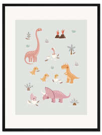 Gerahmter Kunstdruck Baby-Dinos und ihre Eltern II
