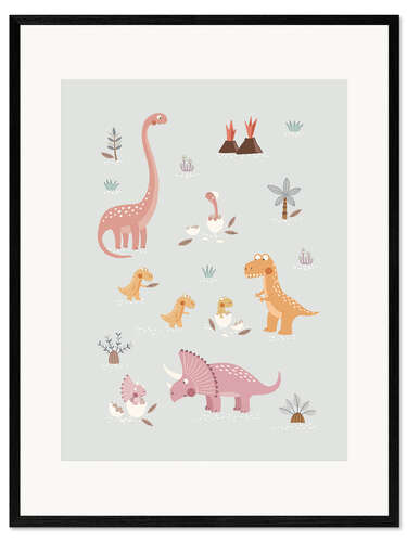 Impressão artística com moldura Baby dinosaurs and their parents II