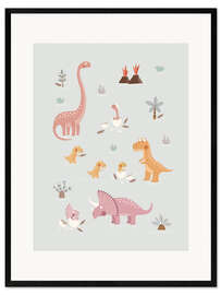 Ingelijste kunstdruk Baby dinosaurs and their parents II