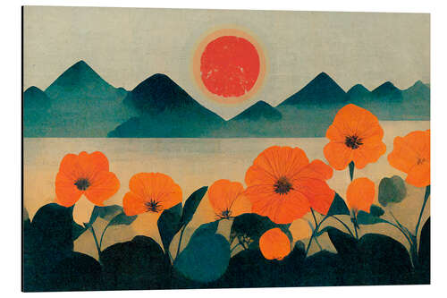 Aluminium print Orange Flowers in front of the Mountains