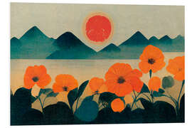 Foam board print Orange Flowers in front of the Mountains