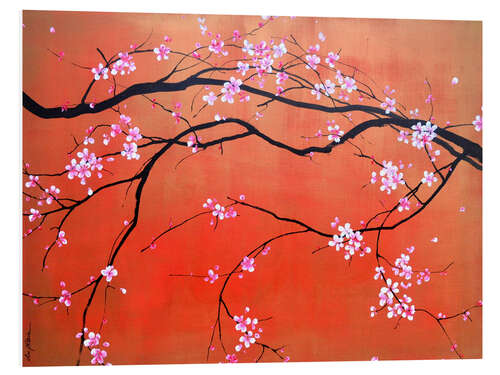 Tableau en PVC L'Arche Sakura - Branches de cerisier sur rouge