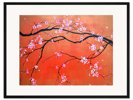 Gerahmter Kunstdruck Arche Sakura - Kirschzweige auf rot