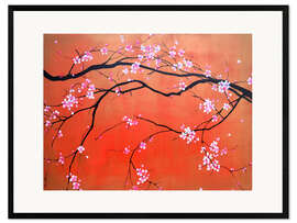 Ingelijste kunstdruk Ark Sakura - Cherry branches on red