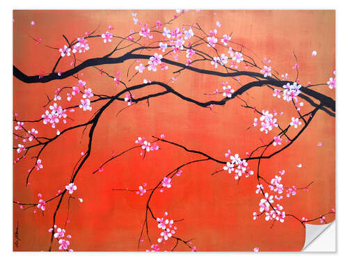 Sticker mural L'Arche Sakura - Branches de cerisier sur rouge