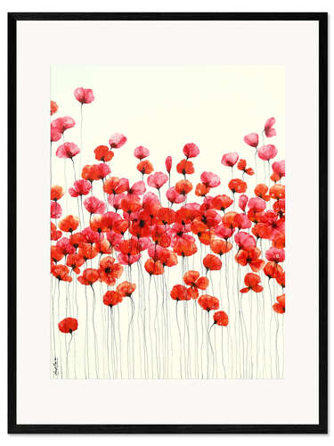 Framed art print Wild flowers - Red poppies on beige