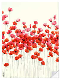 Sticker mural Fleurs - Coquelicots rouges sur beige