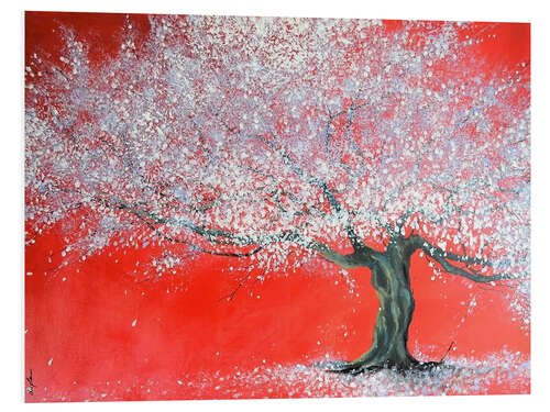 Tableau en PVC Arbre blanc sur rouge