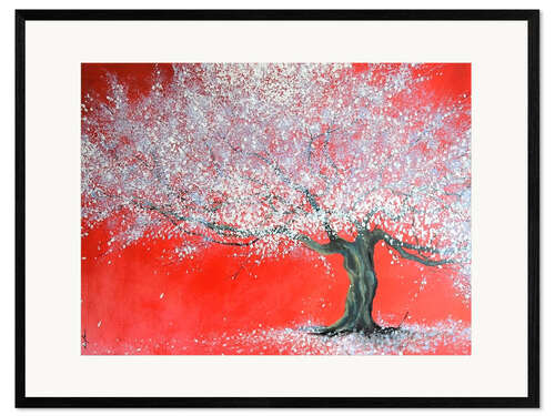 Plakat artystyczny premium w ramie White tree on red