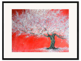 Framed art print White tree on red
