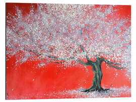 Magnettafel Weißer Baum auf rot
