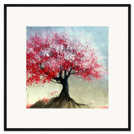 Framed art print Cherry tree with pink blossoms on a hill