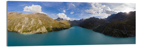 Tableau en plexi-alu Panoramic view of the Mattmark barrier lake, Switzerland