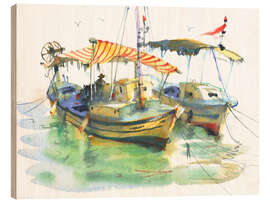 Wood print Fishing boats