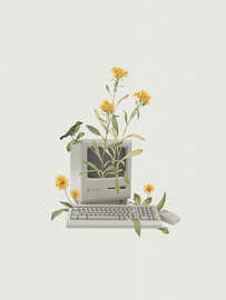 Magnettafel Floral Vintage Computer