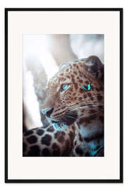 Gerahmter Kunstdruck Leopard und blauer Schmetterling