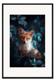 Gerahmter Kunstdruck Babyfuchs und Schmetterling im Wald
