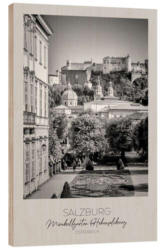 Wood print Salzburg, Mirabellgarten & Hohensalzburg