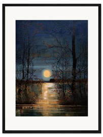 Gerahmter Kunstdruck Mond leuchtet auf den See
