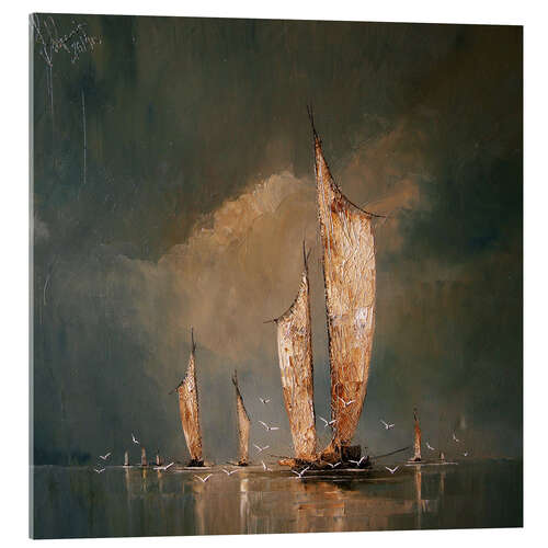 Acrylic print Sailboats in the golden evening light