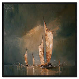 Gerahmter Kunstdruck Segelboote im goldenen Abendlicht