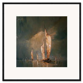 Ingelijste kunstdruk Sailboats in the golden evening light