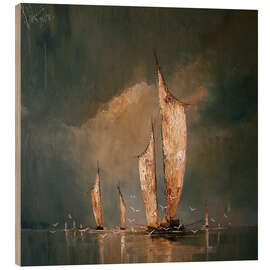 Wood print Sailboats in the golden evening light