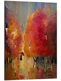 Magnettafel Unter rotem Regenschirm im Herbst