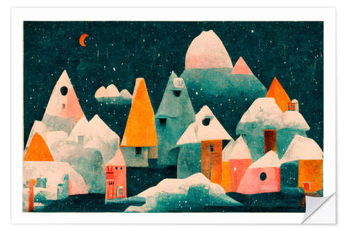 Sticker mural Small Winter Village with Crescent