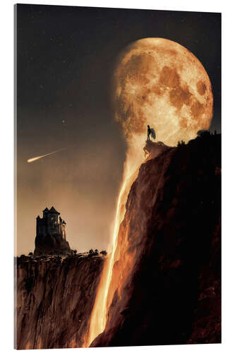Acrylic print Golden Full Moon descending onto the Angel Falls