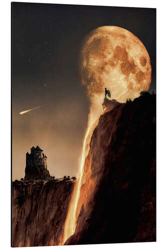 Aluminium print Golden Full Moon descending onto the Angel Falls