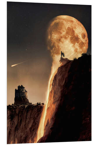 Tableau en PVC Golden Full Moon descending onto the Angel Falls