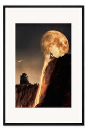 Gerahmter Kunstdruck Goldener Vollmond fließt in die Angel Falls hinein