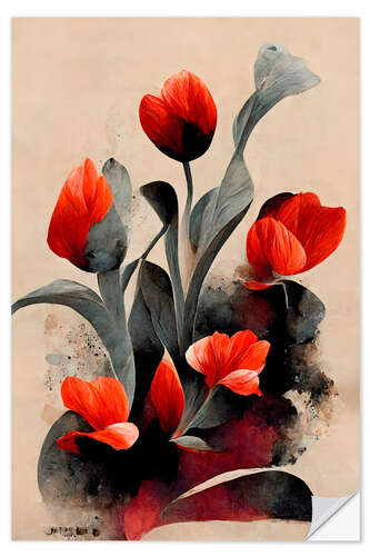 Selvklebende plakat Red Tulips