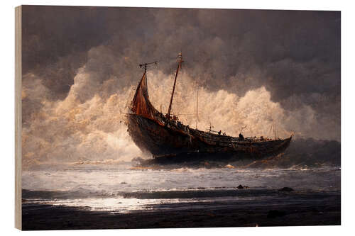 Tableau en bois Stranded Old Ship