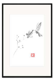 Gerahmter Kunstdruck Sakura Kirschblüte und Vogel